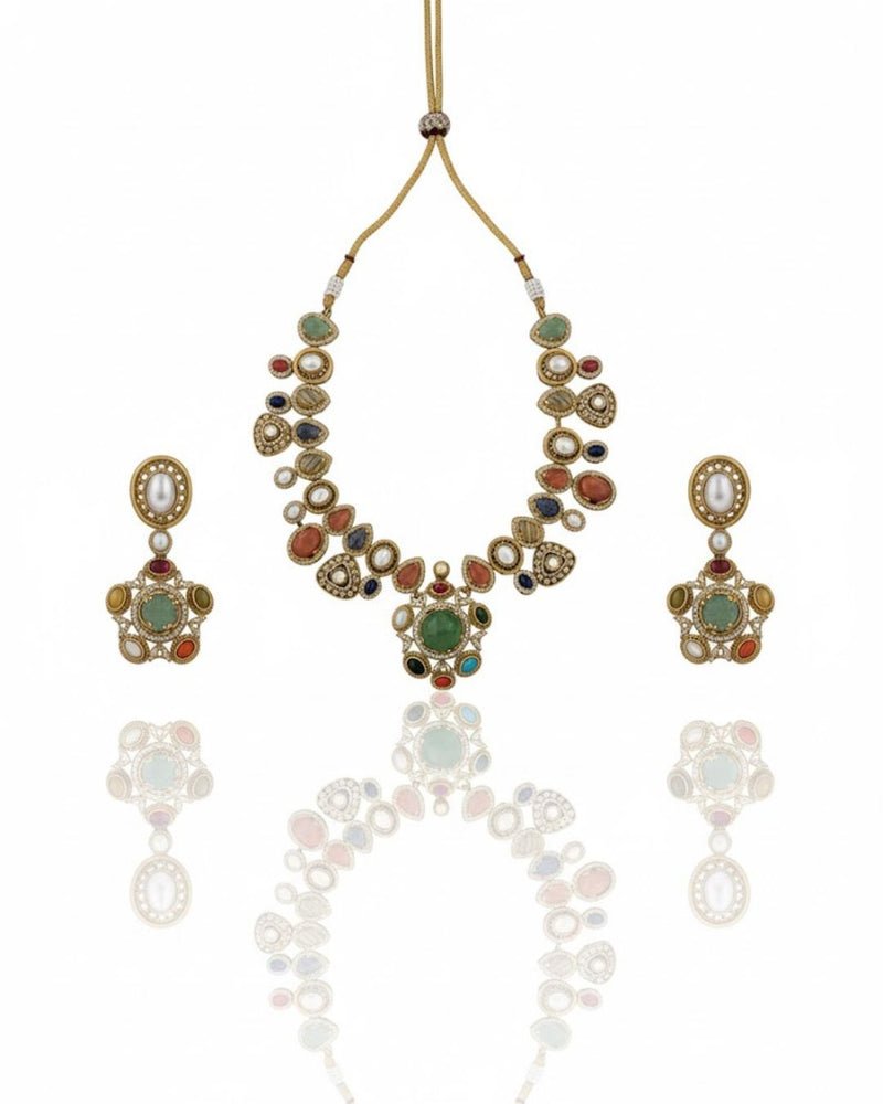 Sabhyaraa Heavy Multicoloured Bridal Designer Set | Royal Indo-Western Wedding Statement Jewellery