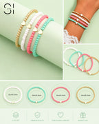 Candy Hearts Bracelet Stack | Set of 4 Colorful Stretch Bracelets for Women