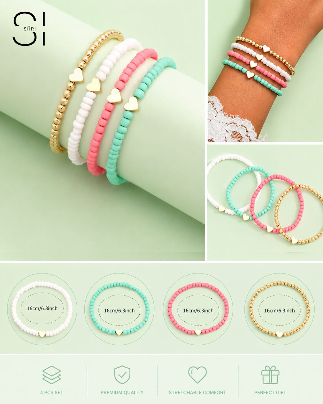 Candy Hearts Bracelet Stack | Set of 4 Colorful Stretch Bracelets for Women
