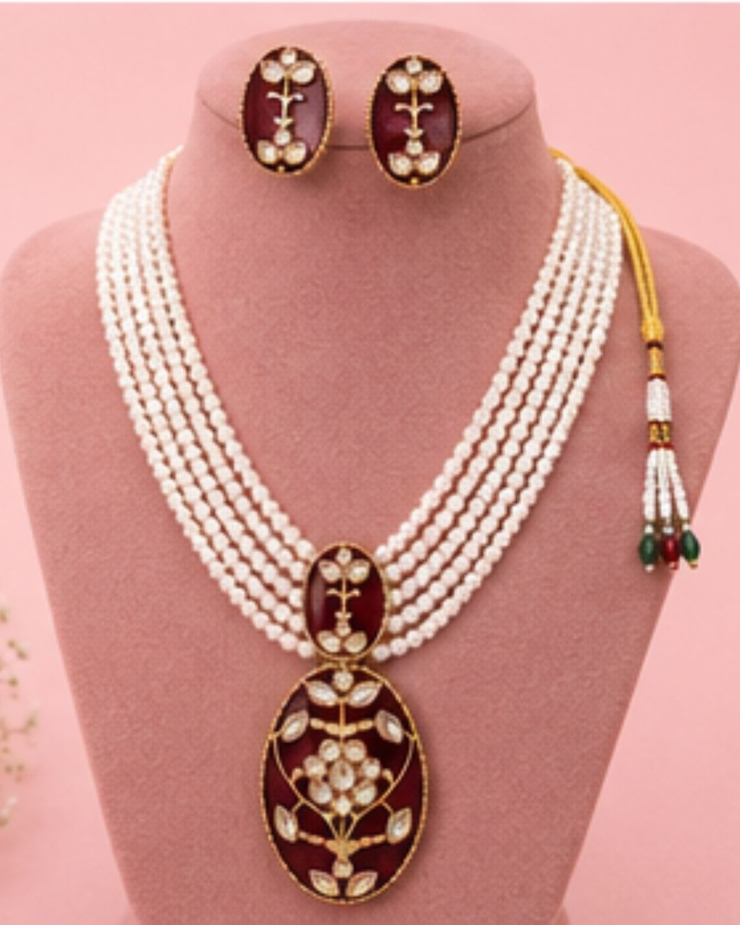 Gulnaar Pearl Pendant Necklace Set | 18K Gold Plated Pearl & Enamel Festive Jewellery