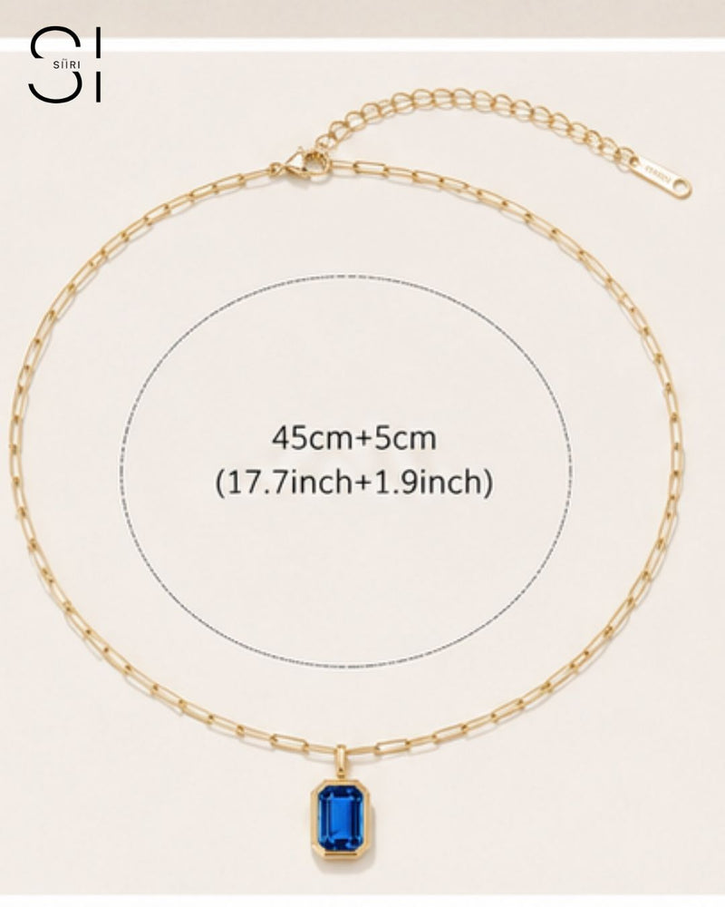 Aurelia Emerald Cut Pendant Necklace | 18K Gold Plated Crystal Pendant Necklace