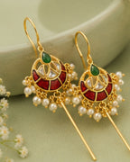 Vira Temple Pearl Ear Cuff | Temple Design Sui Dhaaga Stick Earrings | 18K Gold Plated Jewellery