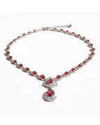 Ruby Teardrop CZ Necklace Set | Rhodium-Plated Red & White Cubic Zirconia Festive Statement Jewellery