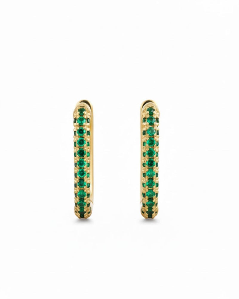 White Green Red Stone Huggie Earrings in 925 Sterling Silver | Minimal Luxe 18K Gold Plated Hoops