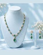 Emerald Halo Link Necklace Set | 18K Gold Plated Green & White Stone Studded Indian Cocktail Jewellery
