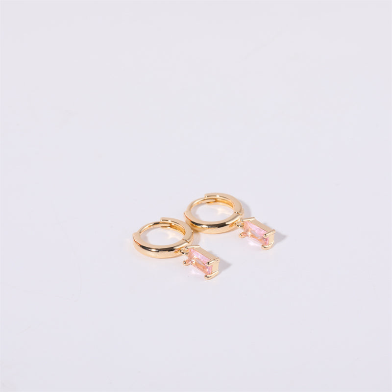 Birthstone Baguette Huggies: 18K Gold Plated