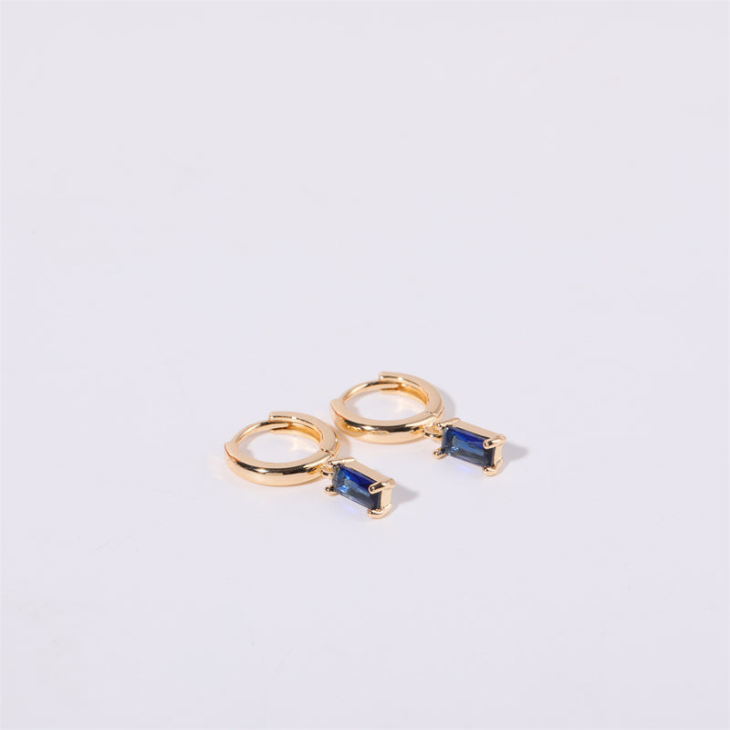 Birthstone Baguette Huggies: 18K Gold Plated