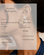 Earring worn by a person with product details overlay