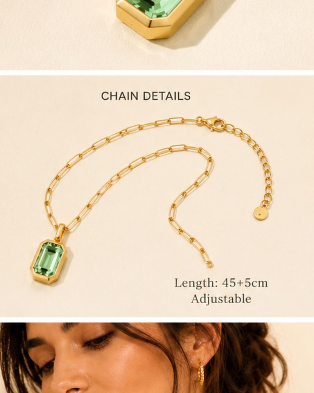 Aurelia Emerald Cut Pendant Necklace | 18K Gold Plated Crystal Pendant Necklace