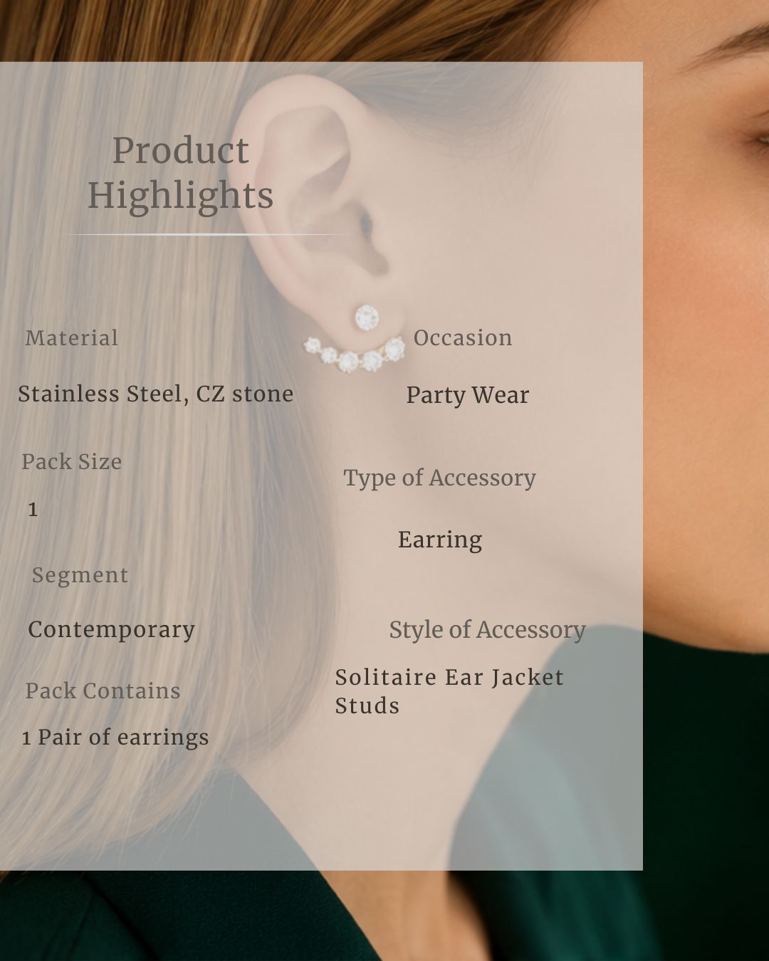 Celeste CZ Ear Jacket Earrings | 18K Gold Plated Cubic Zirconia Stud Earrings