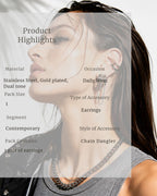 Earring on a person's ear with product details overlayed