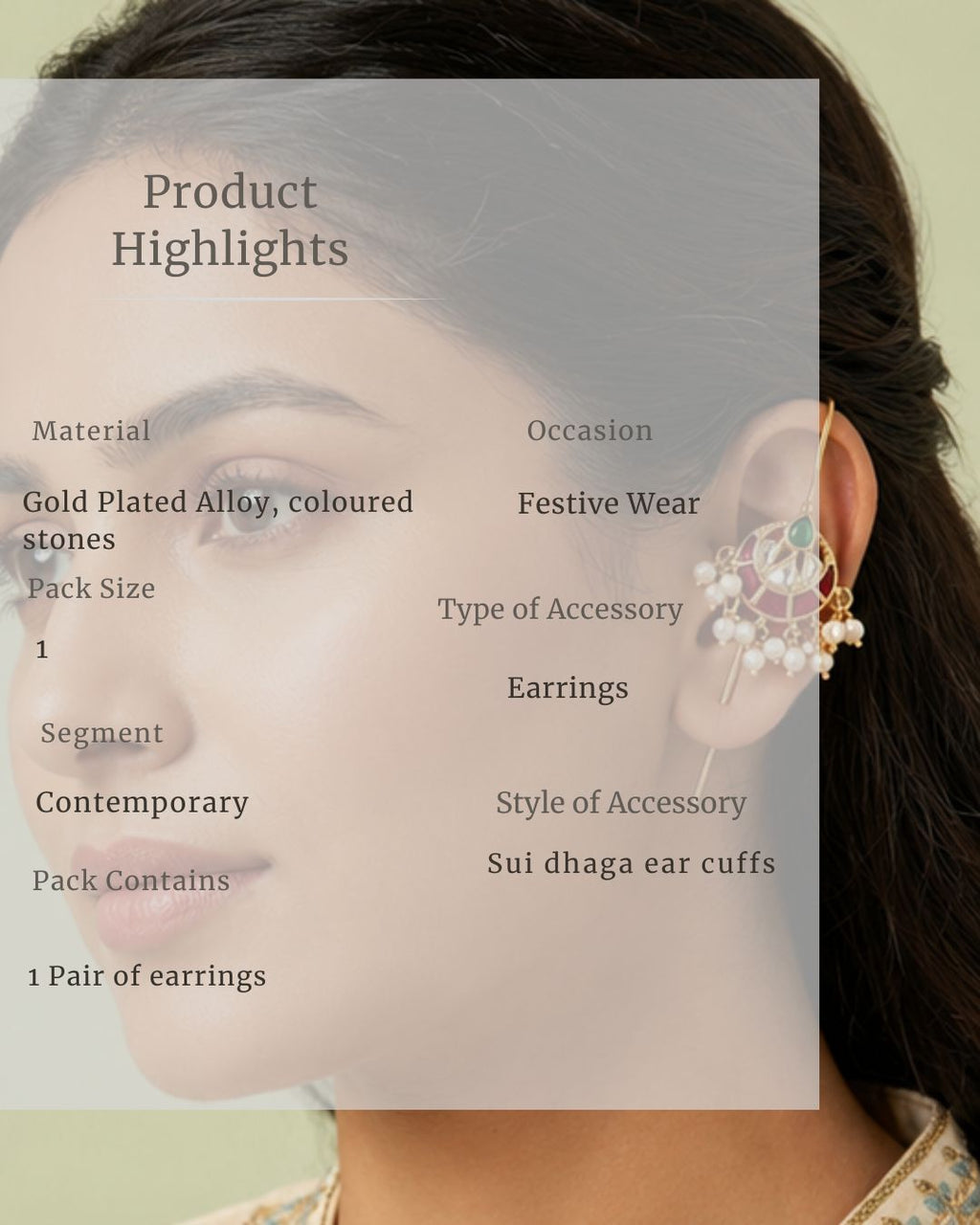 Vira Temple Pearl Ear Cuff | Temple Design Sui Dhaaga Stick Earrings | 18K Gold Plated Jewellery