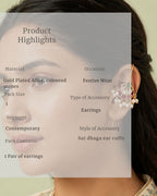 Vira Temple Pearl Ear Cuff | Temple Design Sui Dhaaga Stick Earrings | 18K Gold Plated Jewellery
