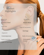 Woman wearing earrings with product highlights overlay