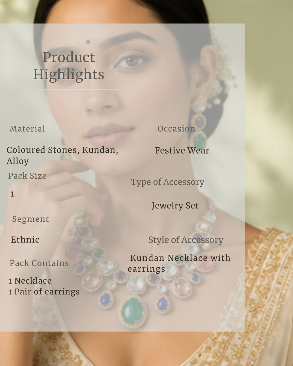 Sabhyaraa Royal Navratna Kundan Bridal Set (Necklace & Earrings) | Heavy 18K Gold Plated Jewellery