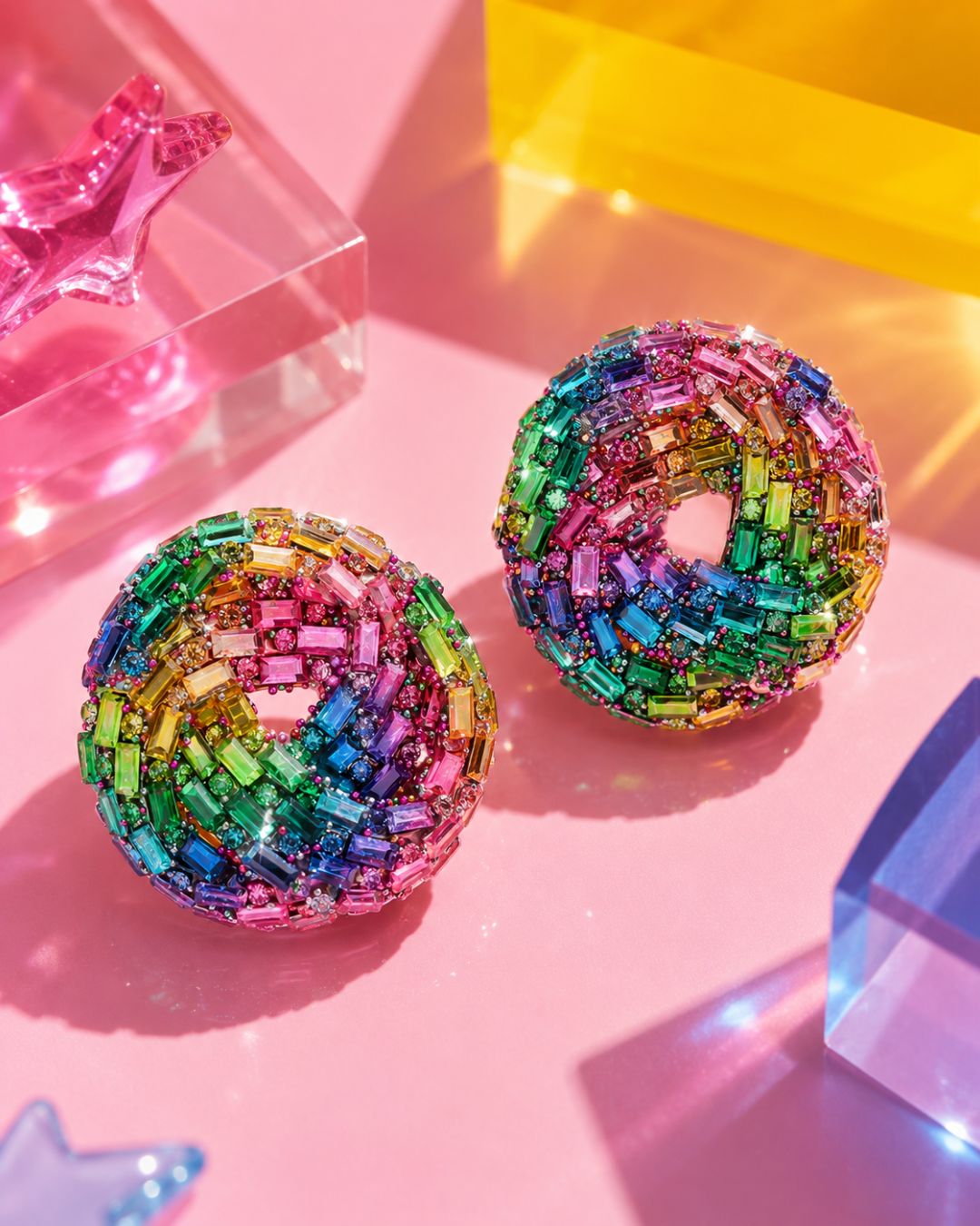 Prism Spiral Statement Earrings | Hand-Beaded Multi-Color & Silver Disc Earrings