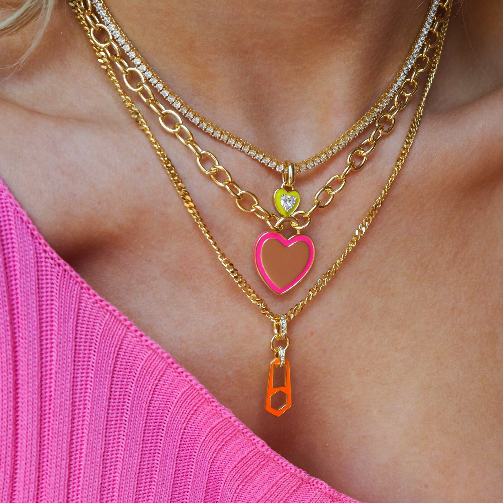 Pink Heart Tennis Chain Necklace | Premium Anti-Tarnish Heart Pendant Necklace | Trendy Everyday Statement Jewellery