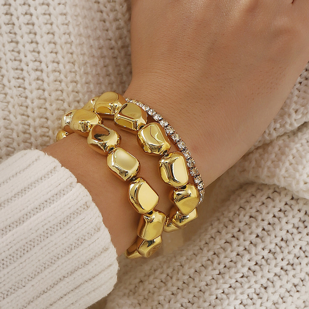 Set of 3 Stretchable Stone Studded Wraparound Bracelets | 18K Gold Plated Stainless Steel Set