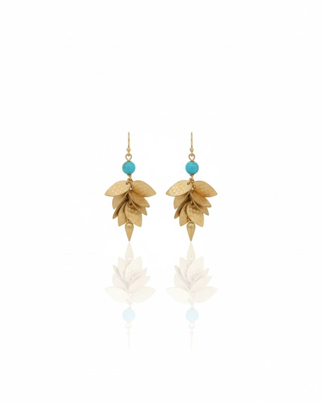 Turquoise Leaf Cascade Drop Earrings | Gold-Tone Statement Earrings