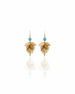 Turquoise Leaf Cascade Drop Earrings | Gold-Tone Statement Earrings