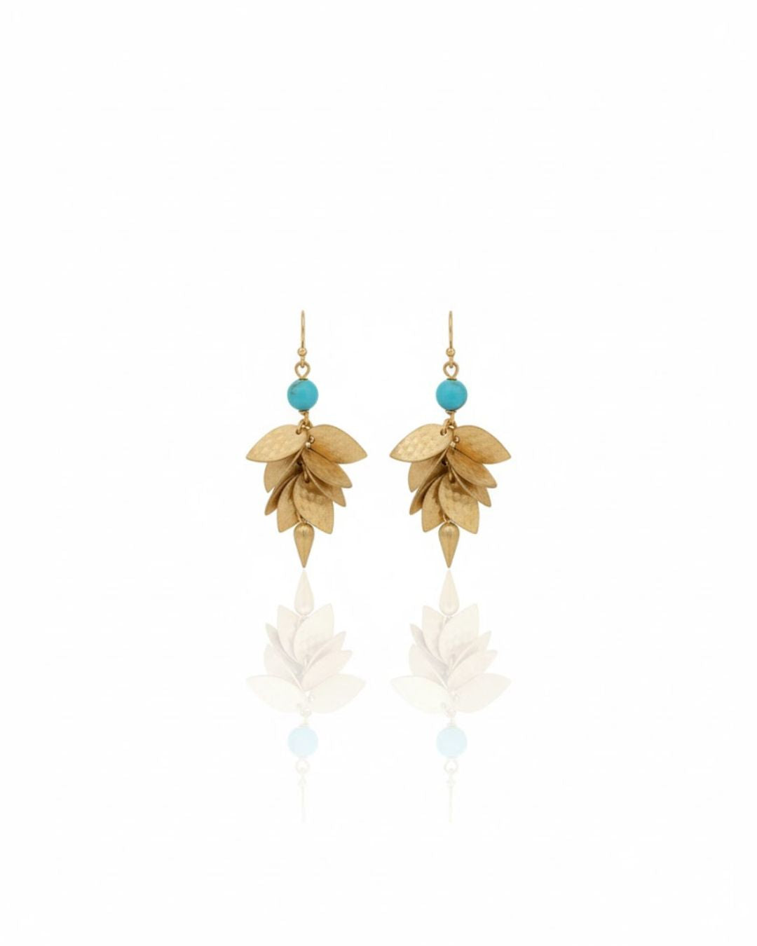 Turquoise Leaf Cascade Drop Earrings | Gold-Tone Statement Earrings