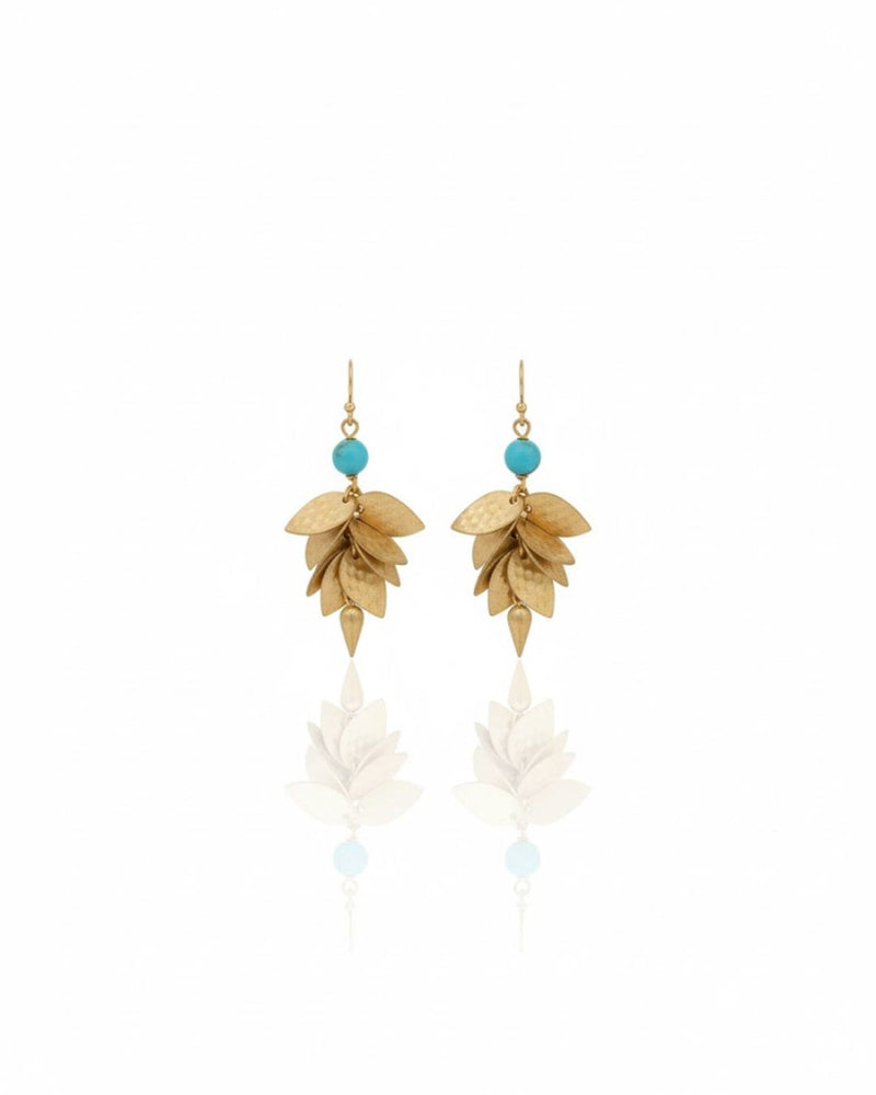 Turquoise Leaf Cascade Drop Earrings | Gold-Tone Statement Earrings