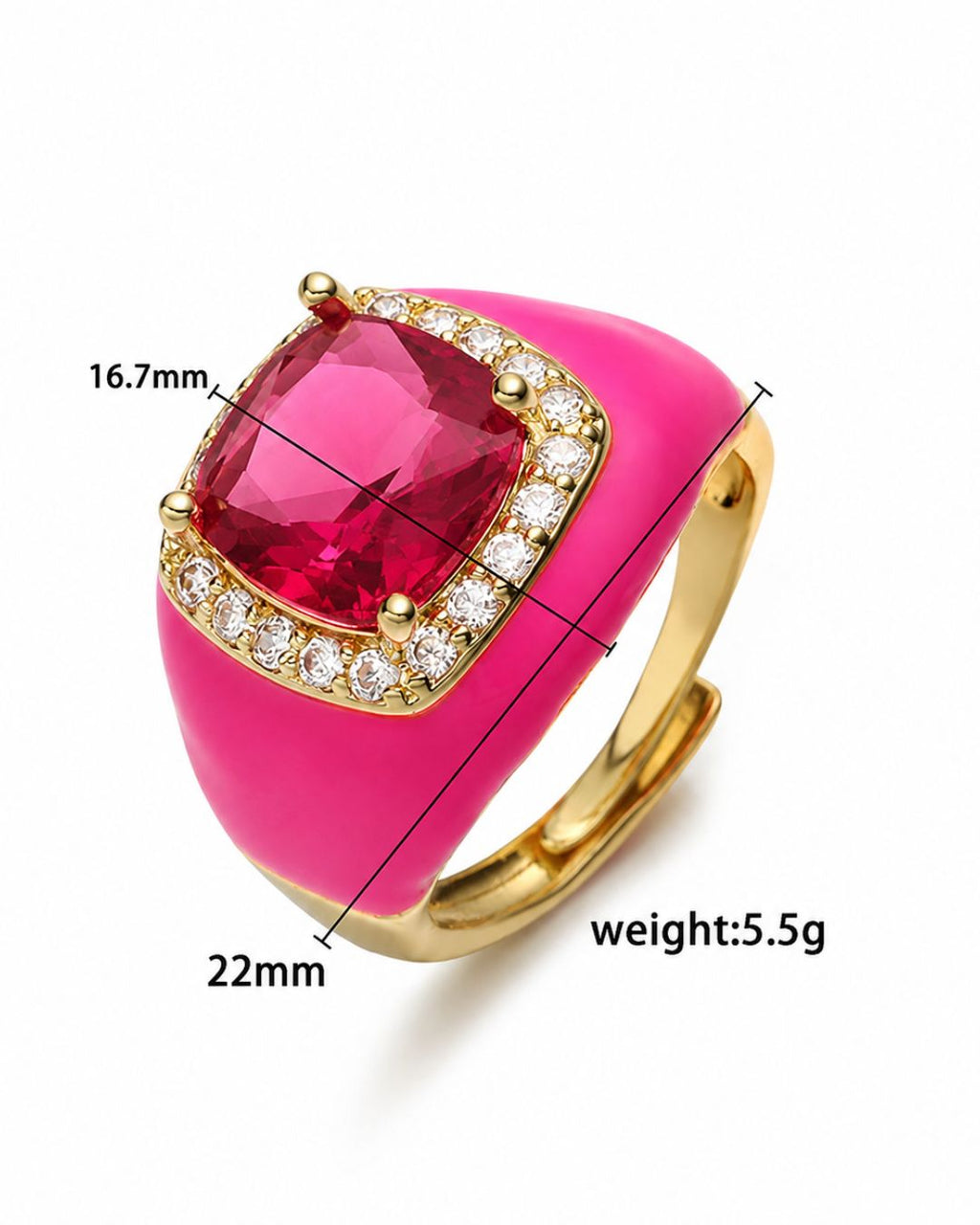 Rosé Royale Crystal Ring | Adjustable Enamel Cocktail Ring