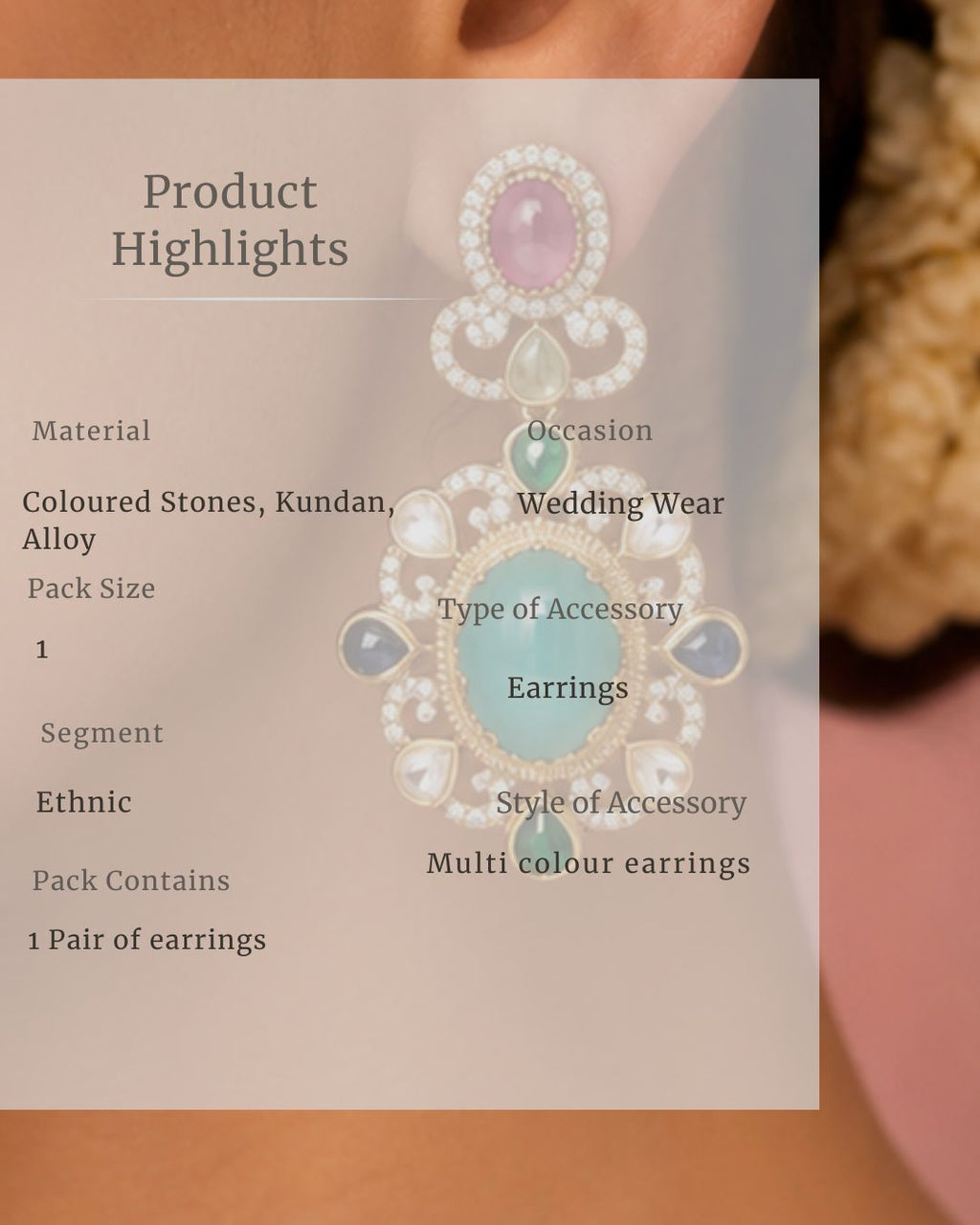 Elegant heritage earrings with multicolor stone arrangement