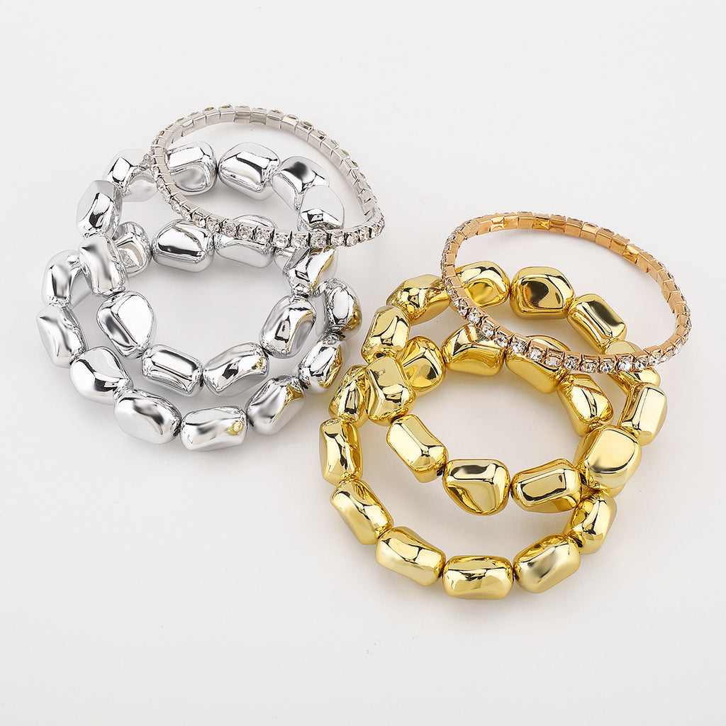 Set of 3 Stretchable Stone Studded Wraparound Bracelets | 18K Gold Plated Stainless Steel Set