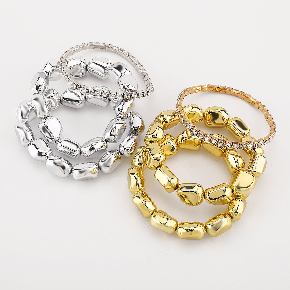 Set of 3 Stretchable Stone Studded Wraparound Bracelets | 18K Gold Plated Stainless Steel Set