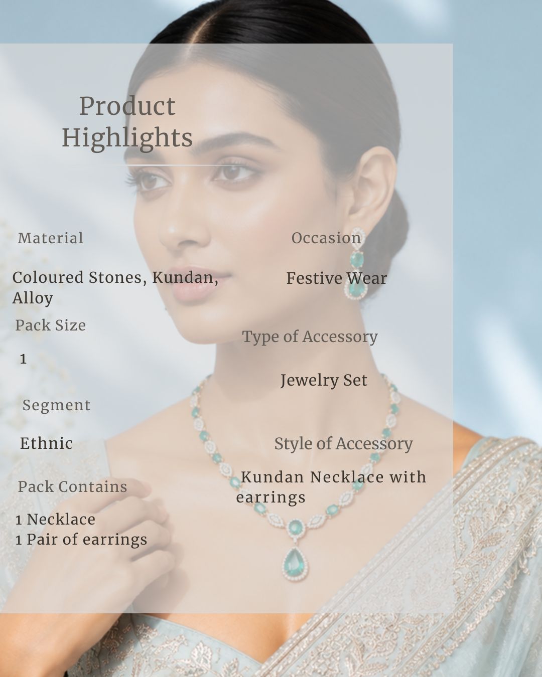 Emerald Halo Link Necklace Set | 18K Gold Plated Green & White Stone Studded Indian Cocktail Jewellery