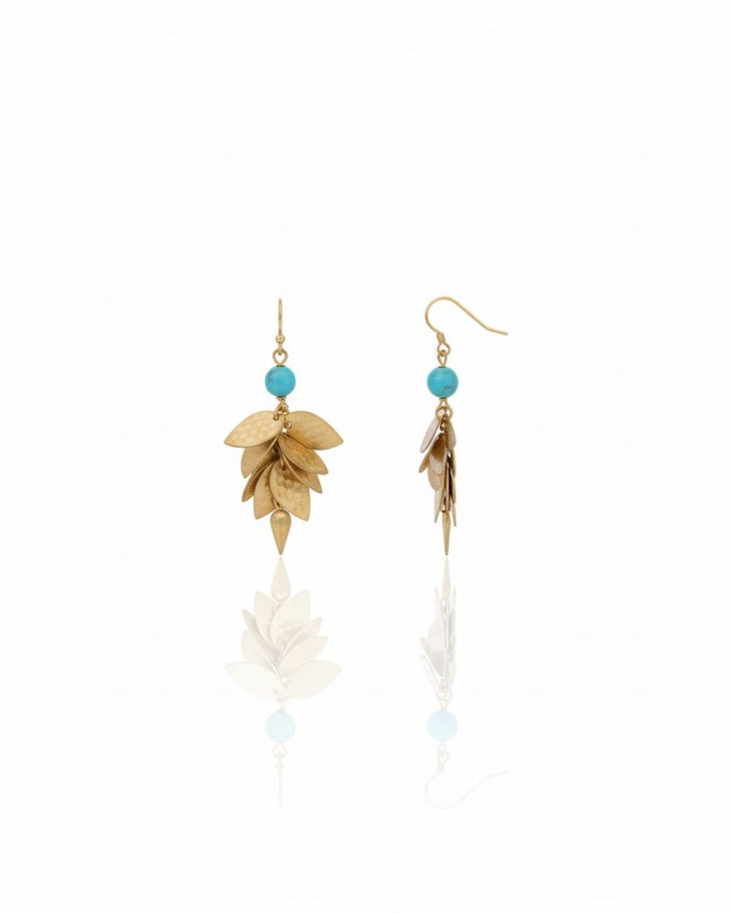 Turquoise Leaf Cascade Drop Earrings | Gold-Tone Statement Earrings