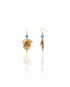 Turquoise Leaf Cascade Drop Earrings | Gold-Tone Statement Earrings