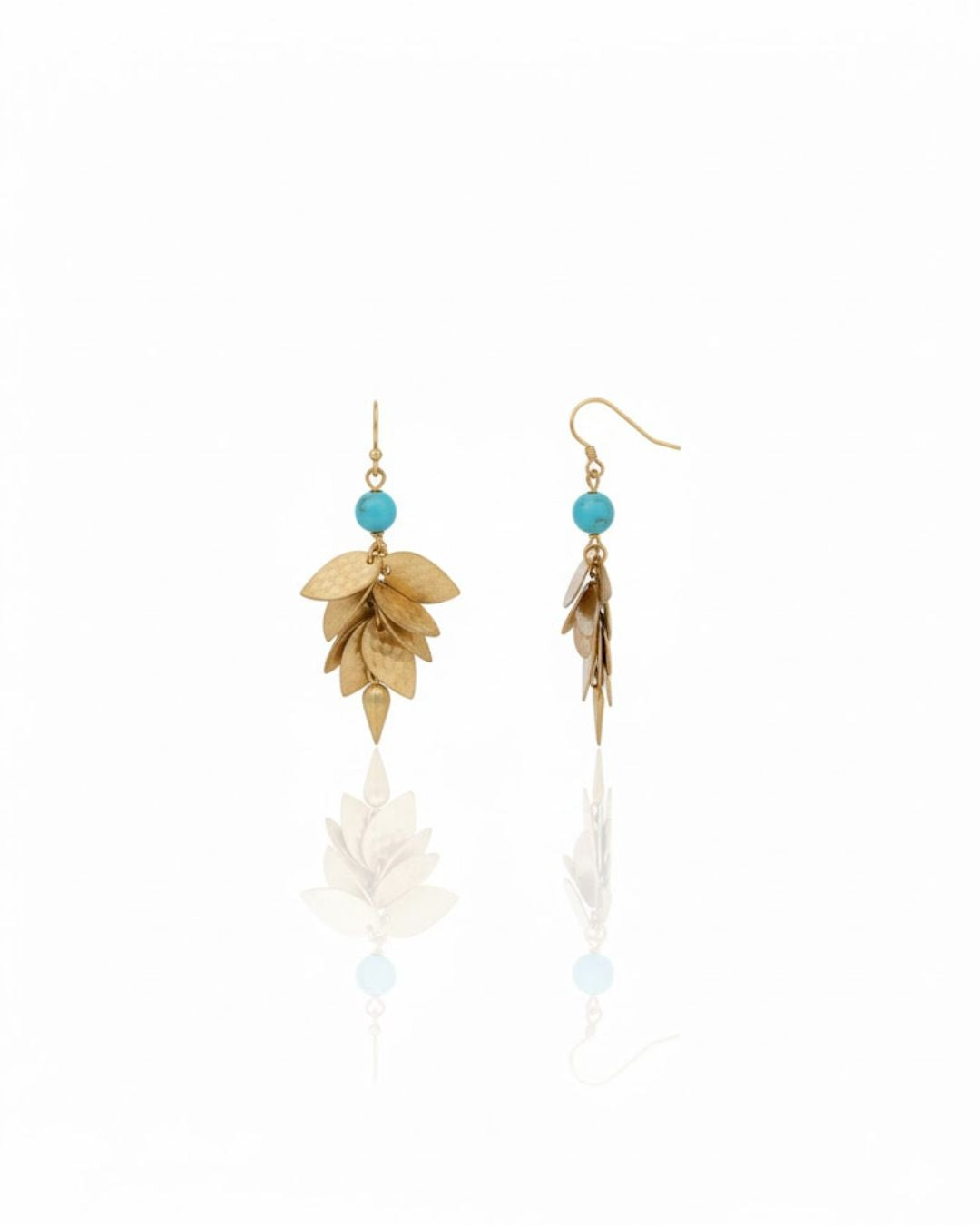 Turquoise Leaf Cascade Drop Earrings | Gold-Tone Statement Earrings
