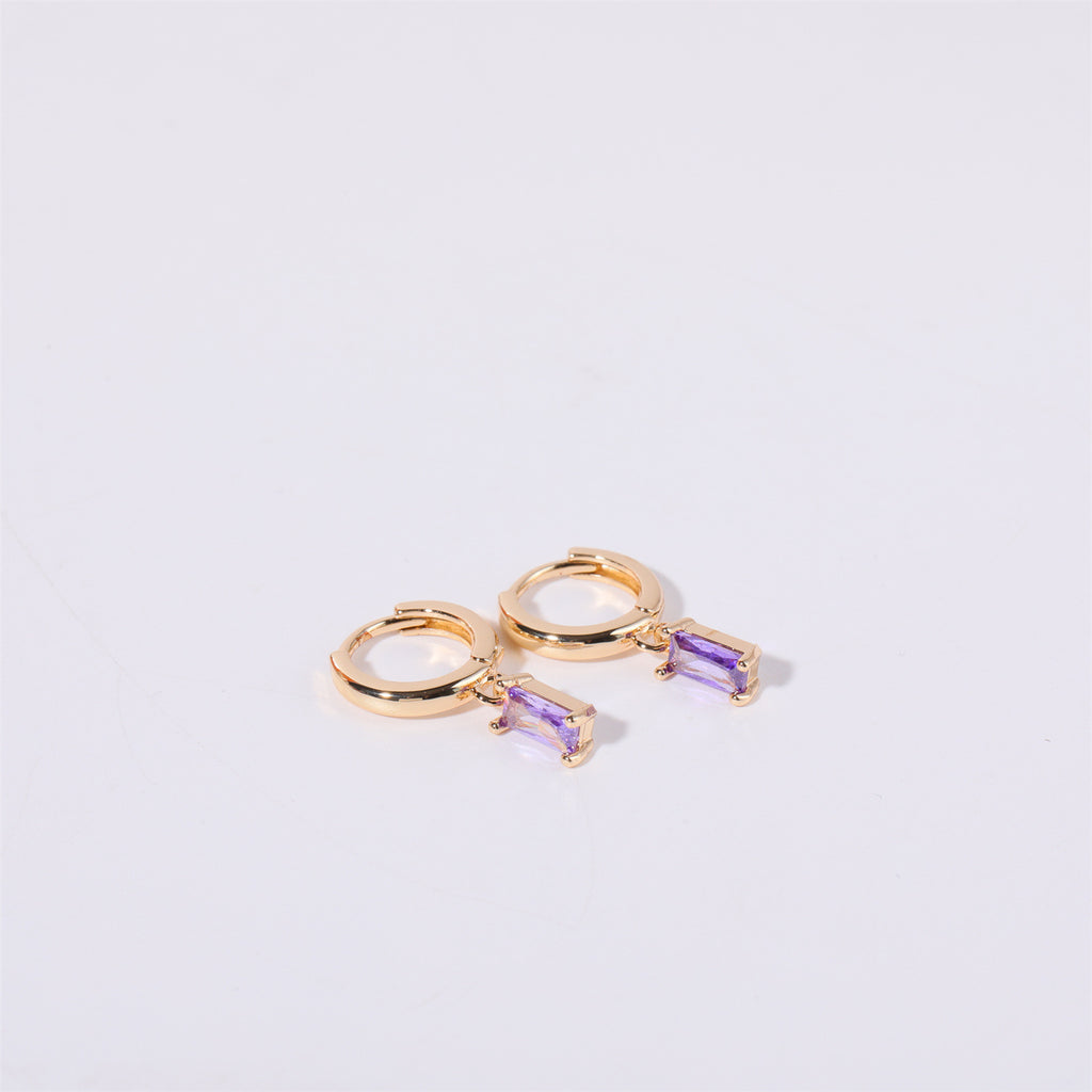 Birthstone Baguette Huggies: 18K Gold Plated
