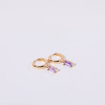 Birthstone Baguette Huggies: 18K Gold Plated