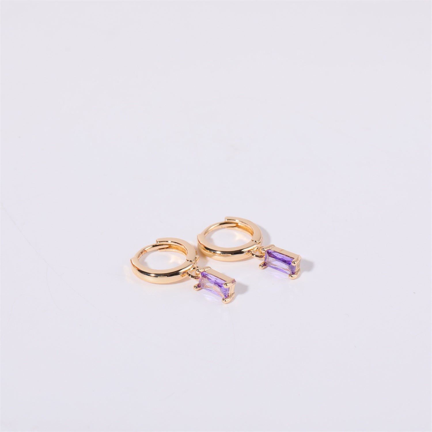 Birthstone Baguette Huggies: 18K Gold Plated