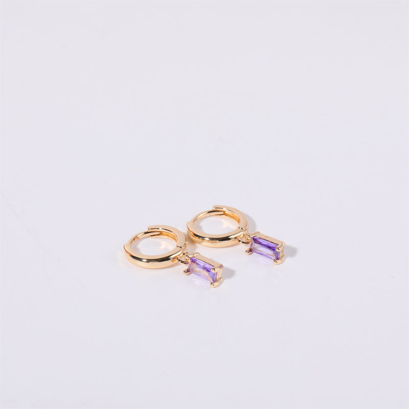 Birthstone Baguette Huggies: 18K Gold Plated