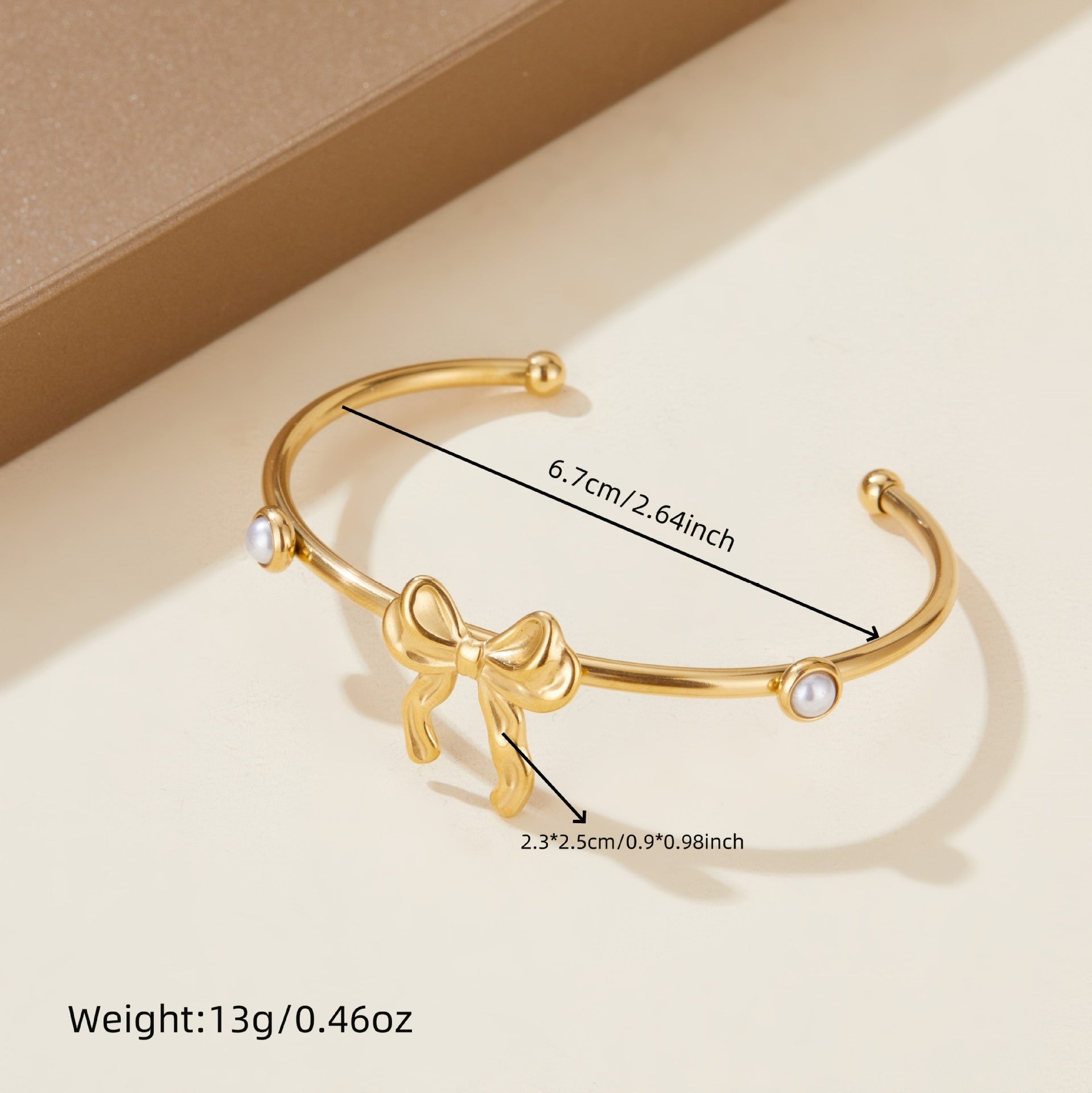 Premium Pearl Cuff Bracelet | Flower & Bow Stainless Steel 18K Gold Plated Bracelet for Women