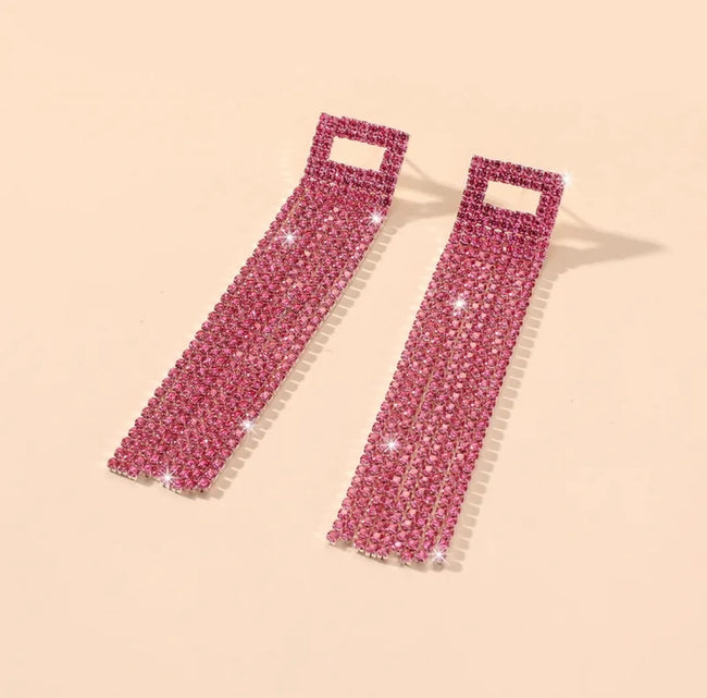 Pink Statement Rhinestone Danglers Main Image