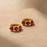 Birthstone Triple Stone Huggies: 18K Gold Plated
