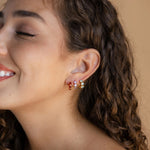 Birthstone Triple Stone Huggies: 18K Gold Plated