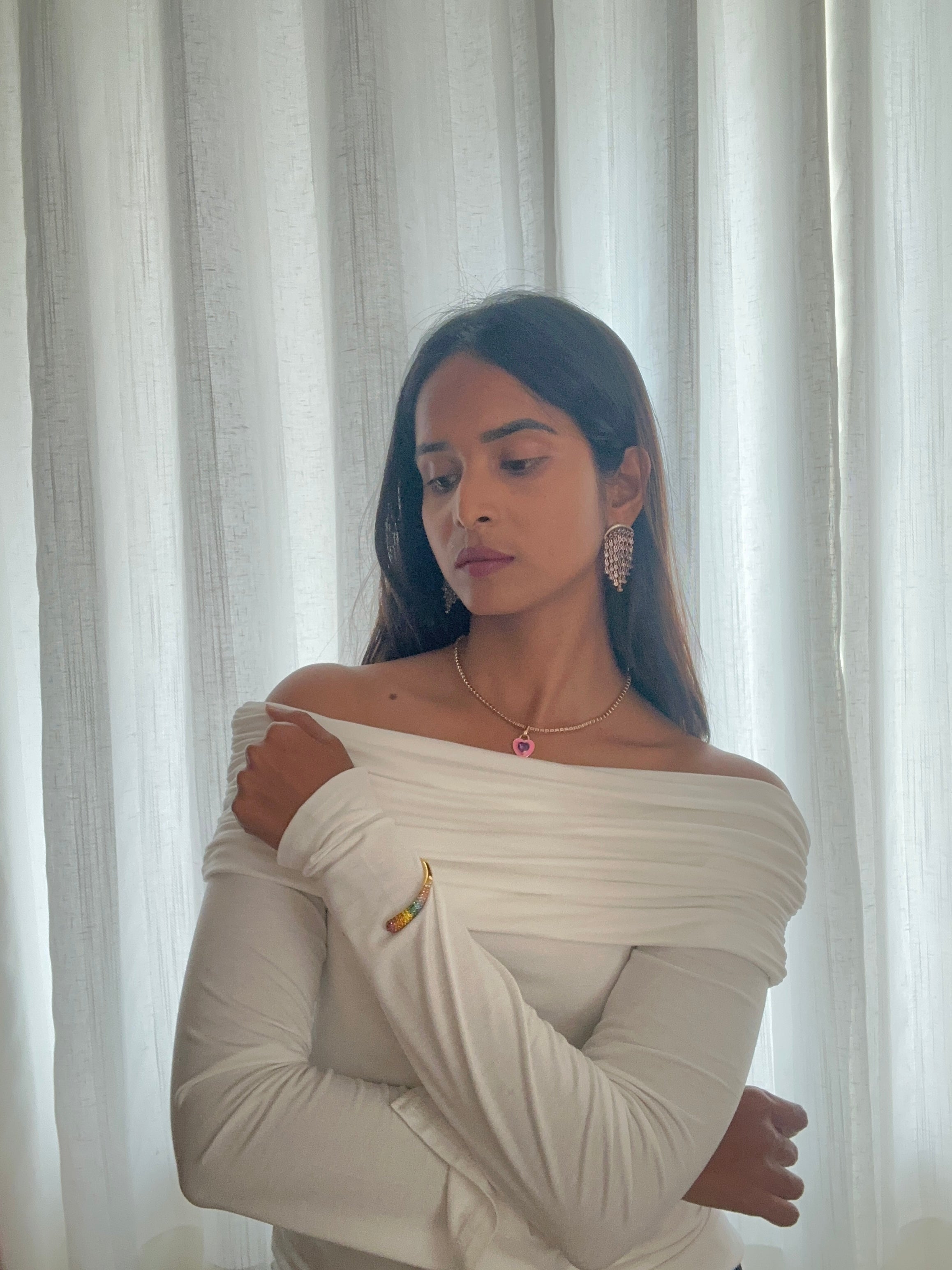 White Aura Chandelier Earrings | Gold Plated CZ Stone Party Wear Drops & Danglers