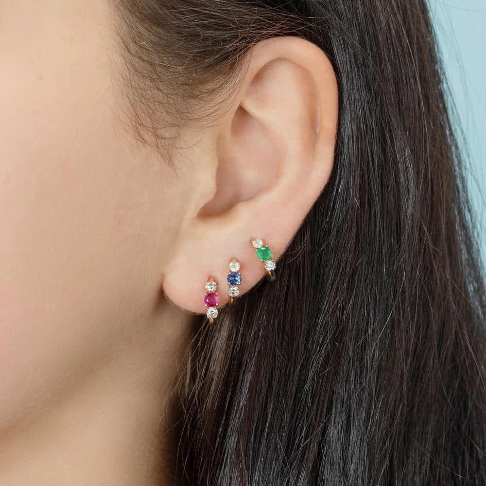 Prism Glow 3 Stone Huggie Earrings | 925 Silver Minimal Luxury Jewellery