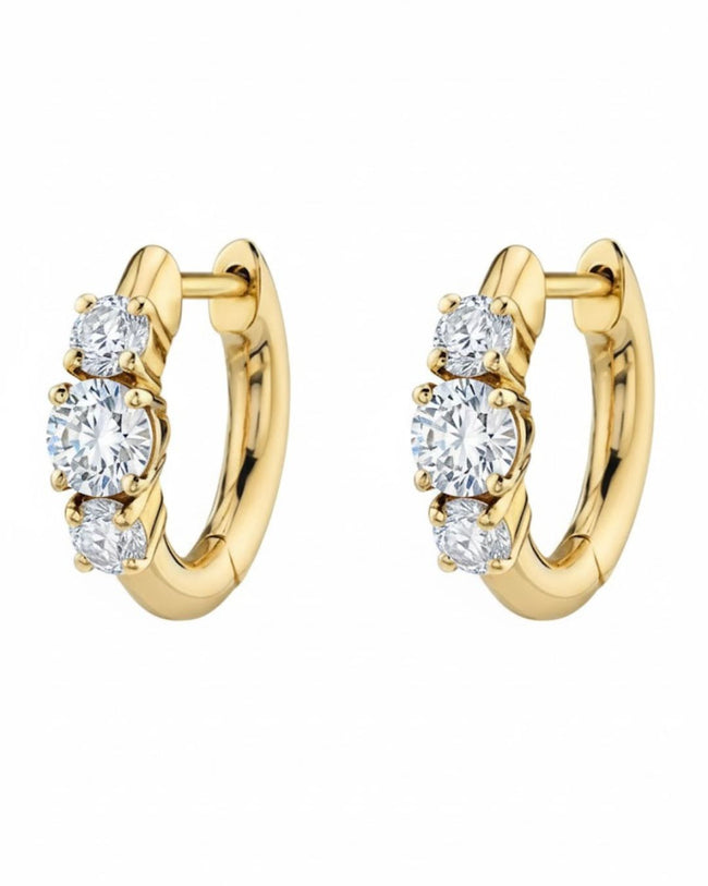 Prism Glow 3 Stone Huggie Earrings | 925 Silver Minimal Luxury Jewellery Hover Image
