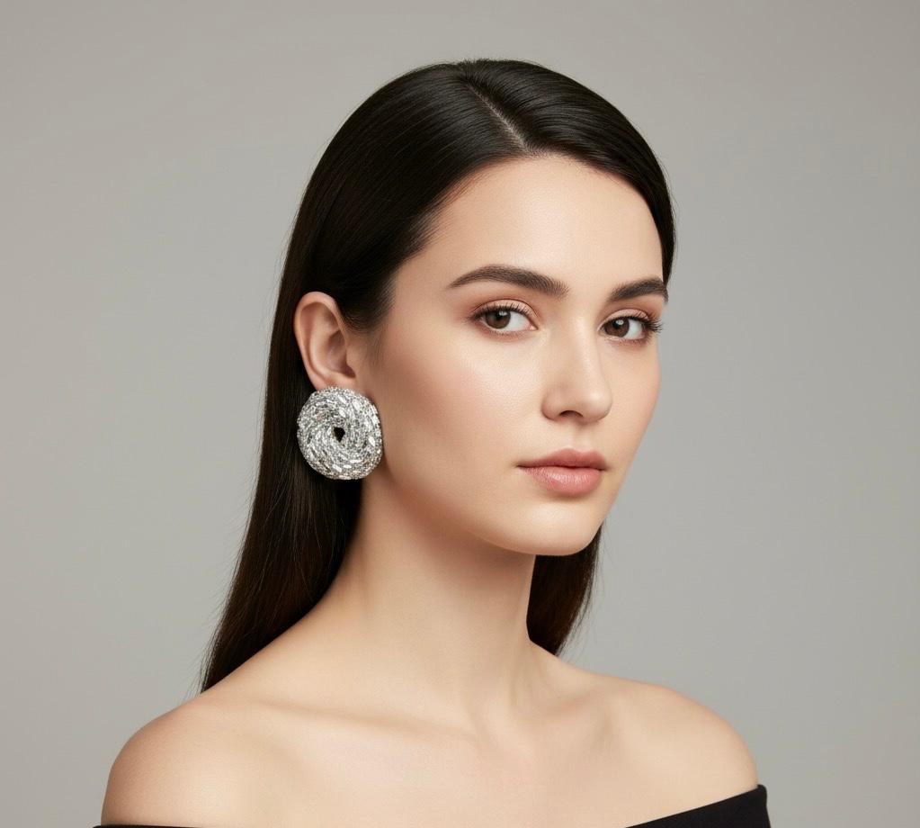 Prism Spiral Statement Earrings | Hand-Beaded Multi-Color & Silver Disc Earrings