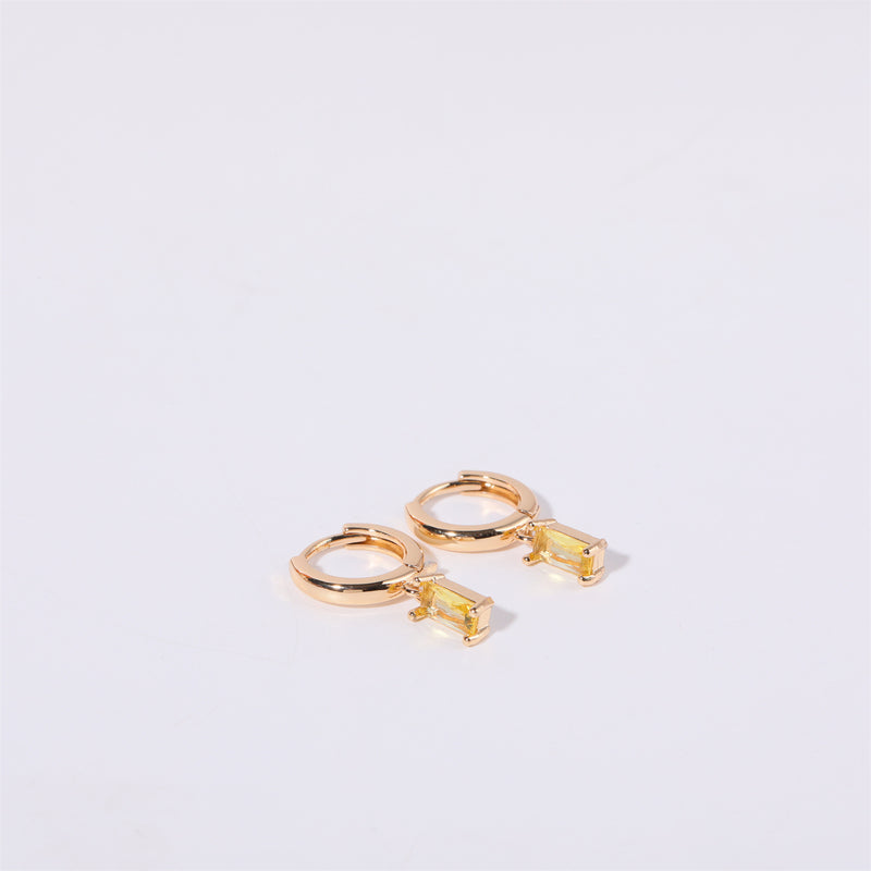 Birthstone Baguette Huggies: 18K Gold Plated