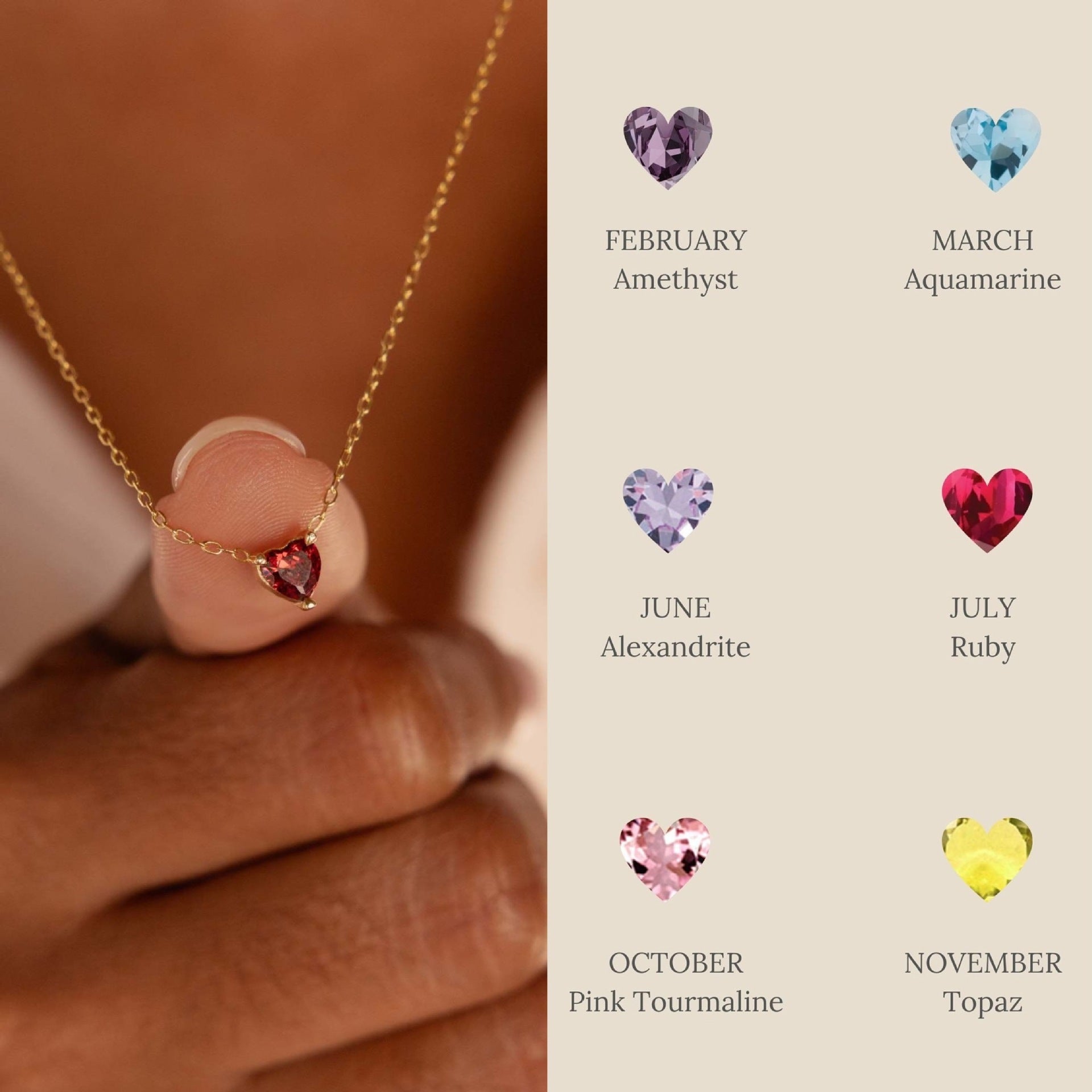 Birthstone Heart shaped Pendant Necklace