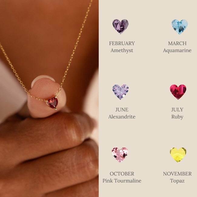 Birthstone Heart shaped Pendant Necklace Hover Image
