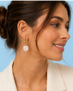 Woman wearing pearl earrings gold plated demi fine jewelry
